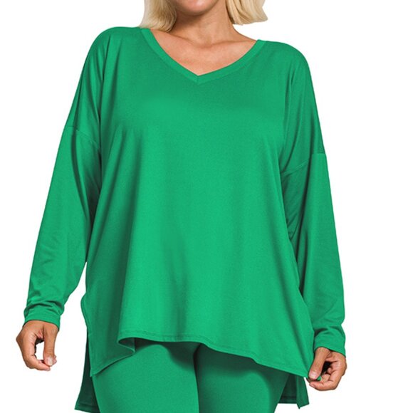 V‑Neck Long‑Sleeve Loungewear Leggings Set – Buttery Soft Brushed DTY Microfiber - Picture 3 of 7